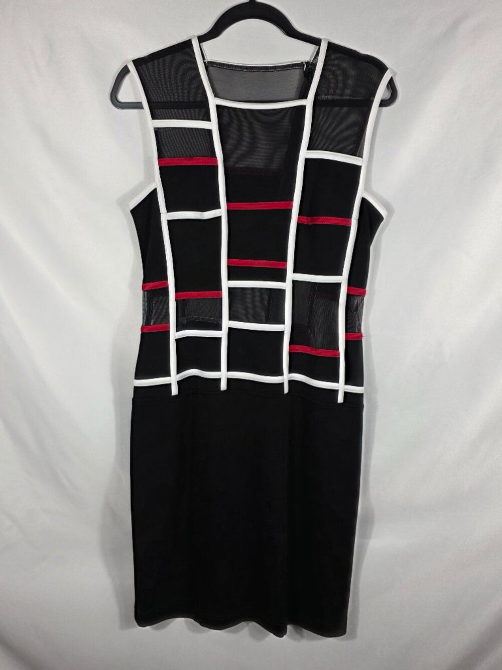 Tadashi Mesh Sheath Dress Red & Black Geo Design Women's Size Large